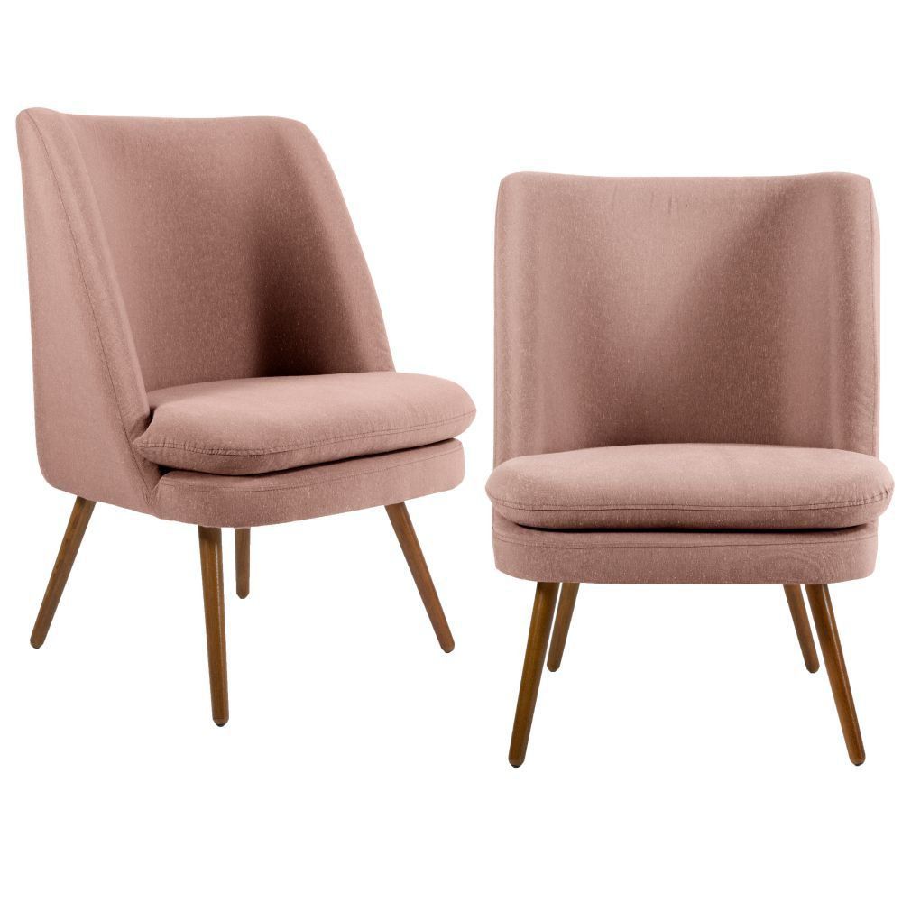 Kit 02 Poltronas Decorativas Fixa Pés Palito Pérsia D02 Algodão Rosa C-105 - Lyam Decor