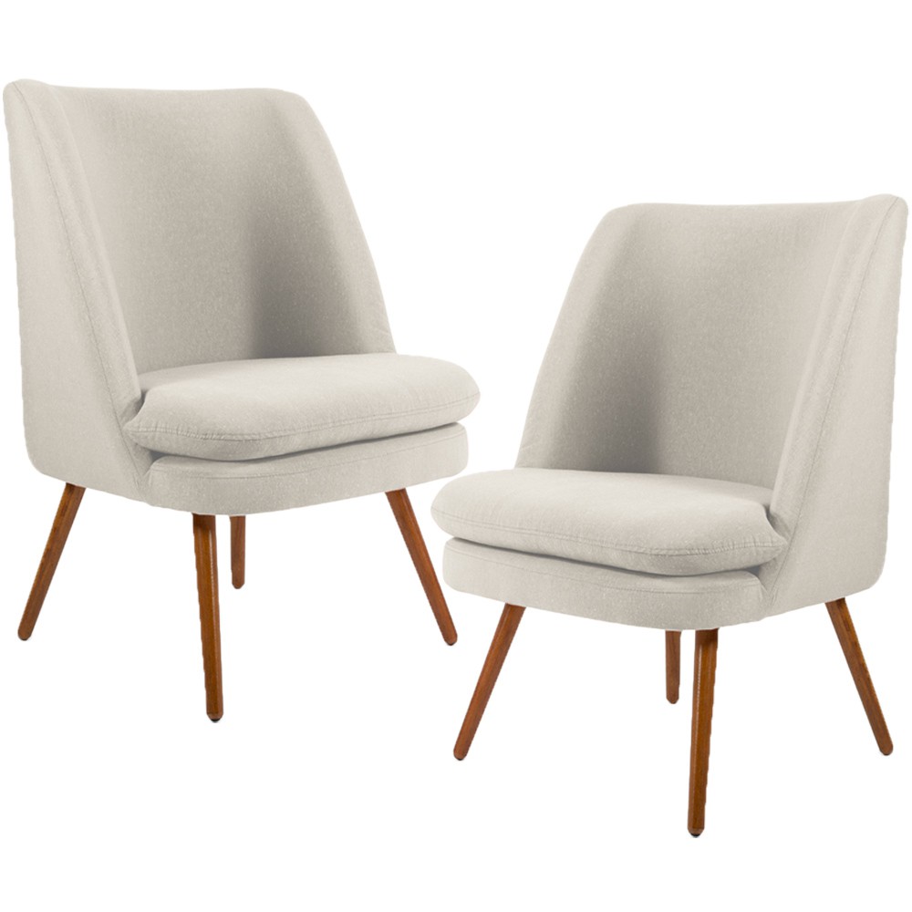 Kit 02 Poltronas Decorativas Fixa Pés Palito Pérsia D02 Linho Bege C-107 - Lyam Decor
