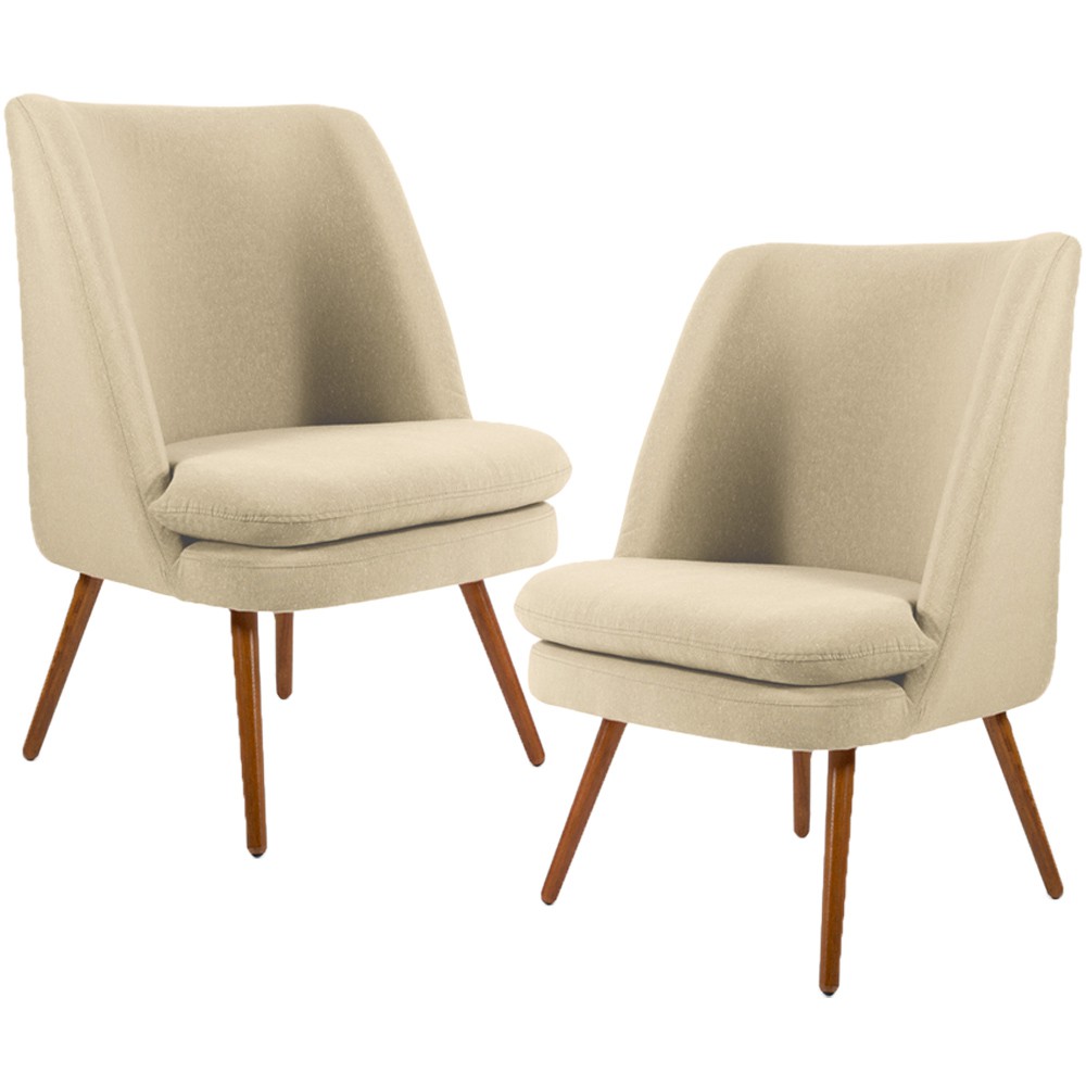 Kit 02 Poltronas Decorativas Fixa Pés Palito Pérsia D02 Linho Bege C-129 - Lyam Decor