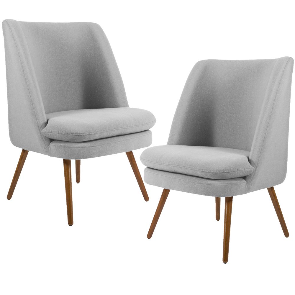 Kit 02 Poltronas Decorativas Fixa Pés Palito Pérsia D02 Linho Cinza D-315 - Lyam Decor