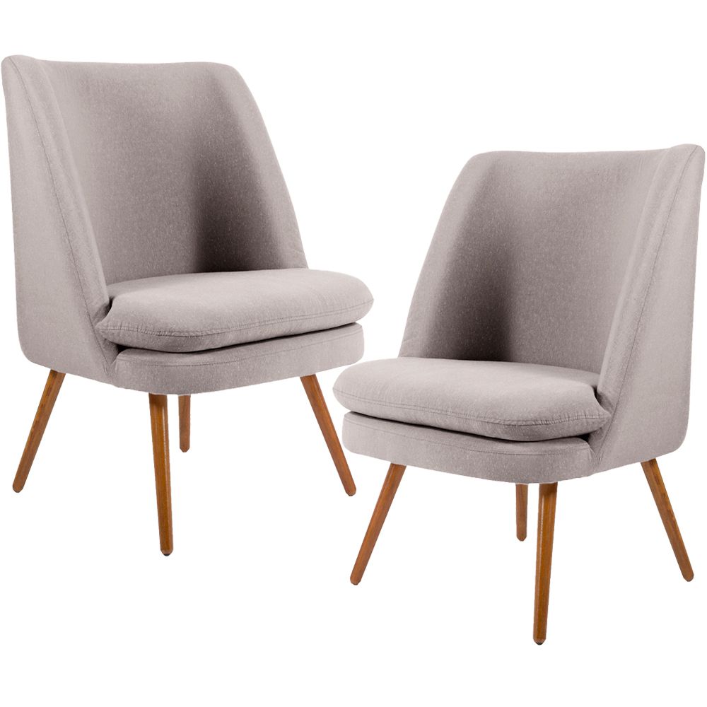 Kit 02 Poltronas Decorativas Fixa Pés Palito Pérsia D02 Rústico Bege D-316 - Lyam Decor