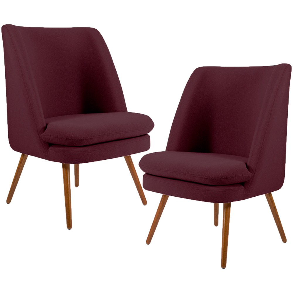 Kit 02 Poltronas Decorativas Fixa Pés Palito Pérsia D02 Veludo Marsala C-278 - Lyam Decor