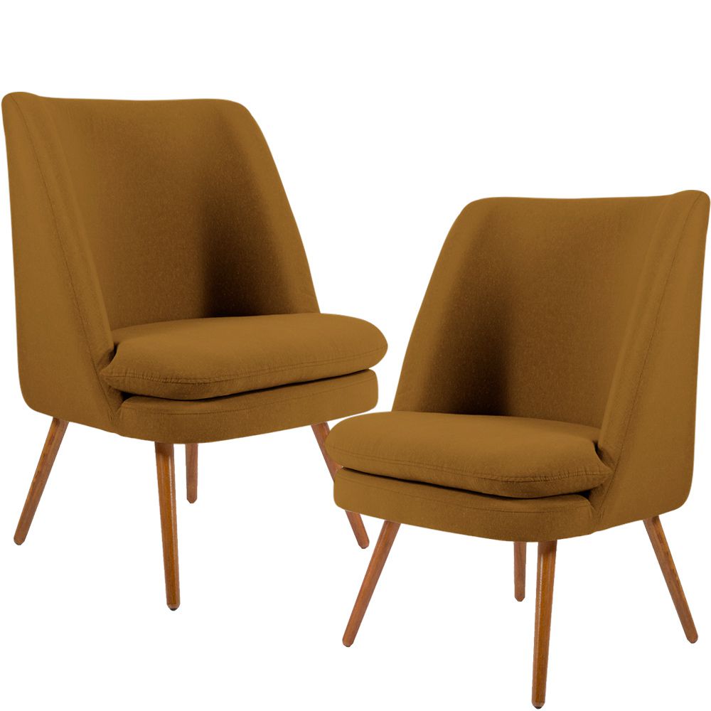 Kit 02 Poltronas Decorativas Fixa Pés Palito Pérsia D02 Veludo Mostarda C-260 - Lyam Decor