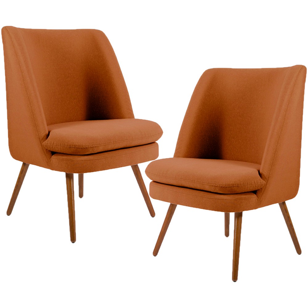 Kit 02 Poltronas Decorativas Fixa Pés Palito Pérsia D02 Veludo Telha C-262 - Lyam Decor