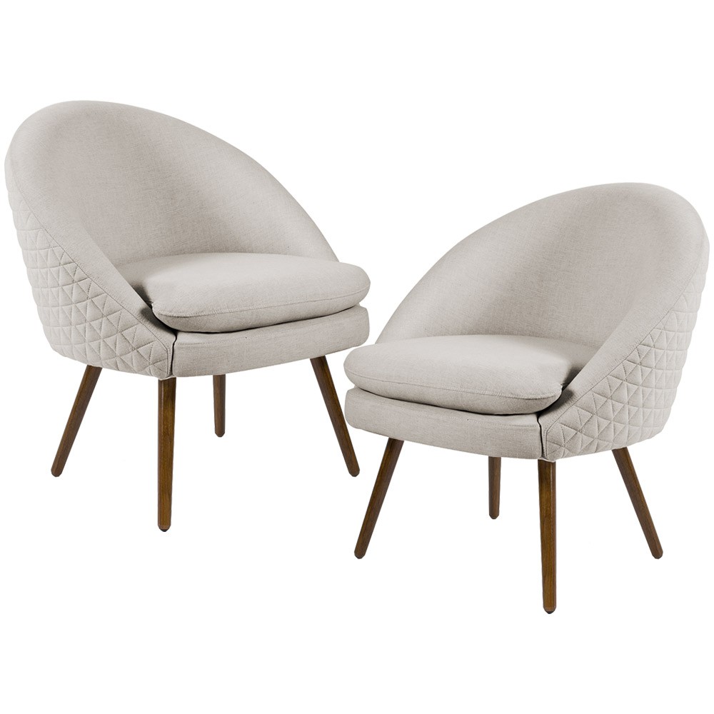 Kit 02 Poltronas Decorativas Fixa Pés Palito Rafa D02 Tressê Linho Bege C-107 - Lyam Decor