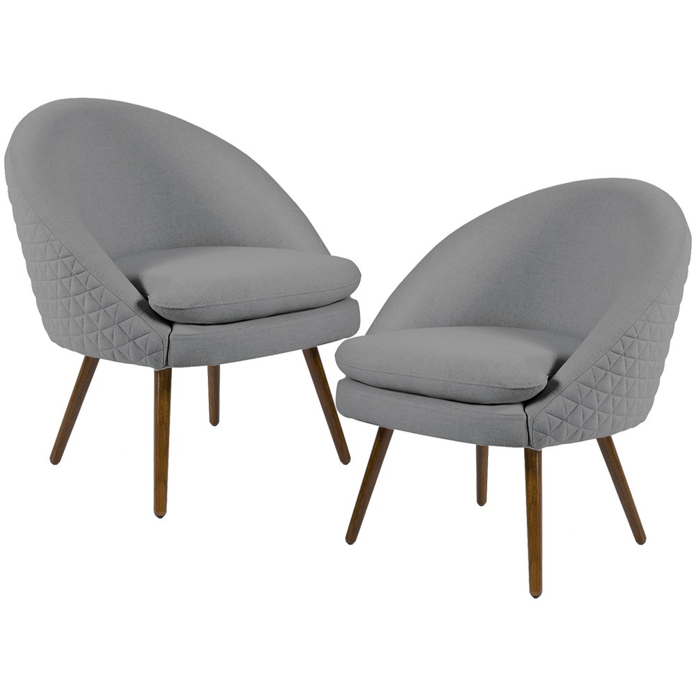Kit 02 Poltronas Decorativas Fixa Pés Palito Rafa D02 Tressê Linho Cinza C-416 - Lyam Decor