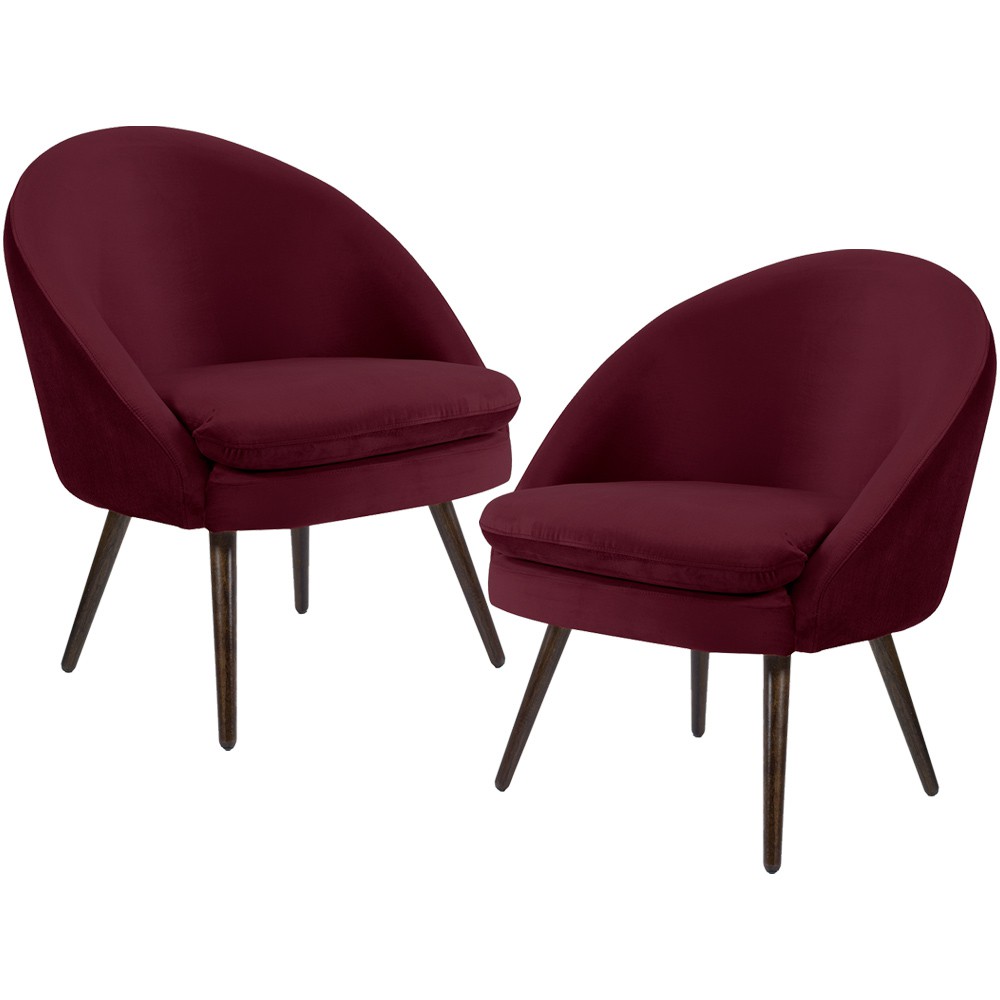 Kit 02 Poltronas Decorativas Fixa Pés Palito Rafa D02 Veludo Marsala C-278 - Lyam Decor