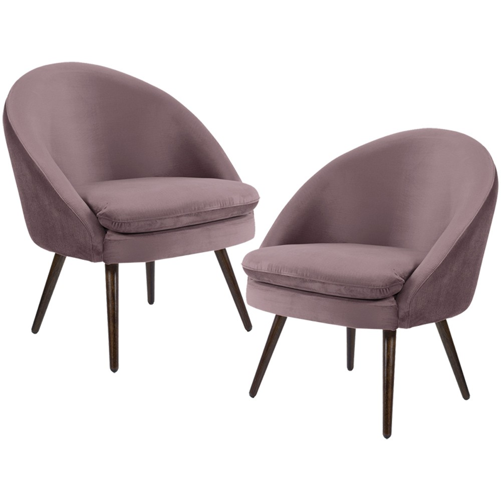 Kit 02 Poltronas Decorativas Fixa Pés Palito Rafa D02 Veludo Rosê C-305 - Lyam Decor