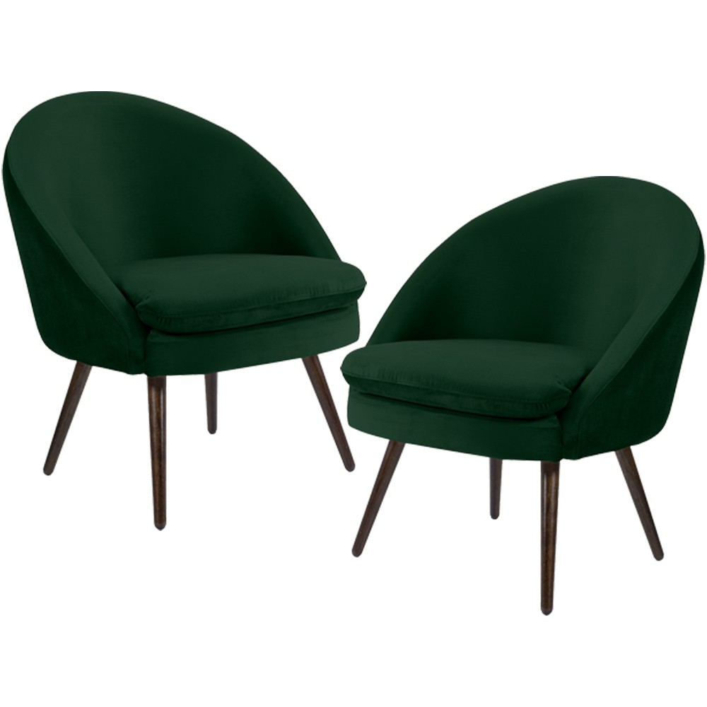 Kit 02 Poltronas Decorativas Fixa Pés Palito Rafa D02 Veludo Verde C-303 - Lyam Decor