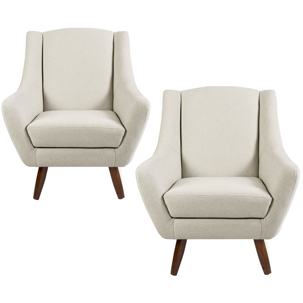 Kit 02 Poltronas Decorativas Fixa Pés de Madeira Juliet D02 Algodão Bege C-370 - Lyam Decor