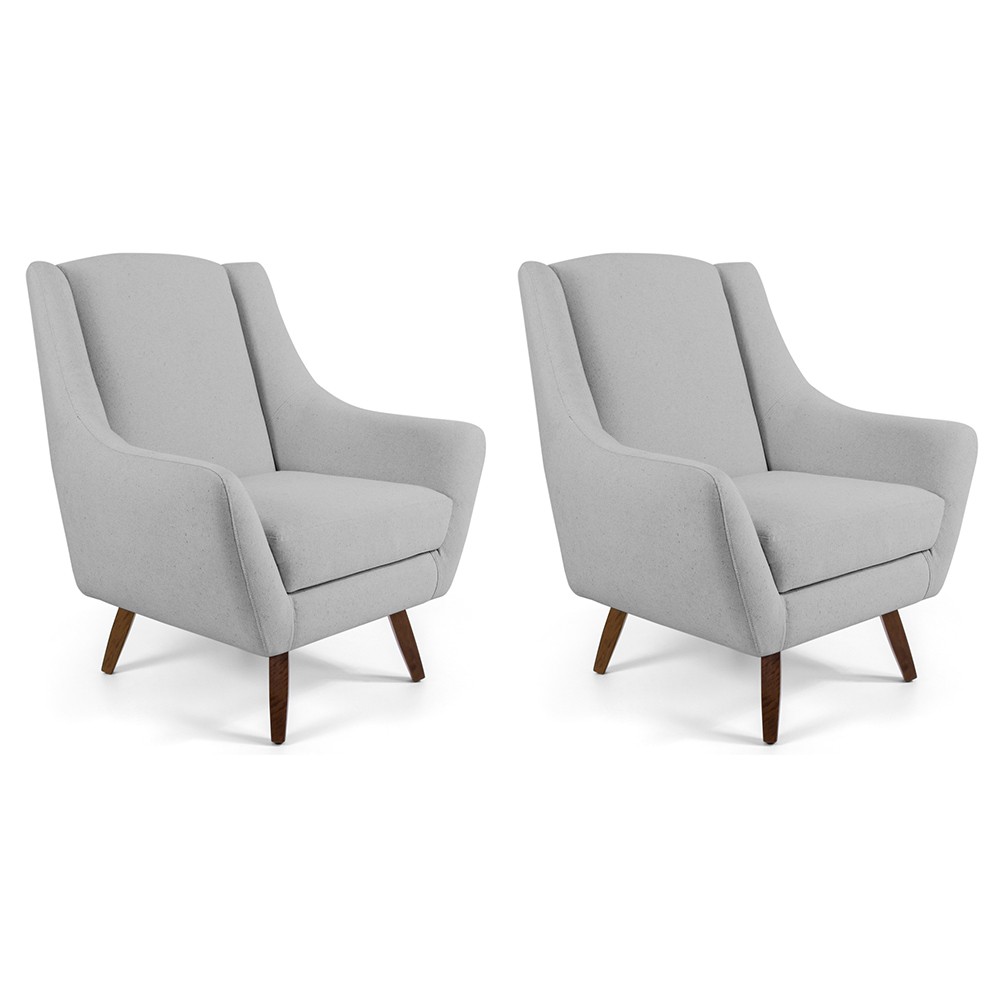 Kit 02 Poltronas Decorativas Fixa Pés de Madeira Juliet D02 Linho Cru D-316 - Lyam Decor