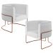 Kit 02 Poltronas Decorativas Fixas Base De Aço Cobre Betina D02 Corano Branco C-12 - Lyam Decor