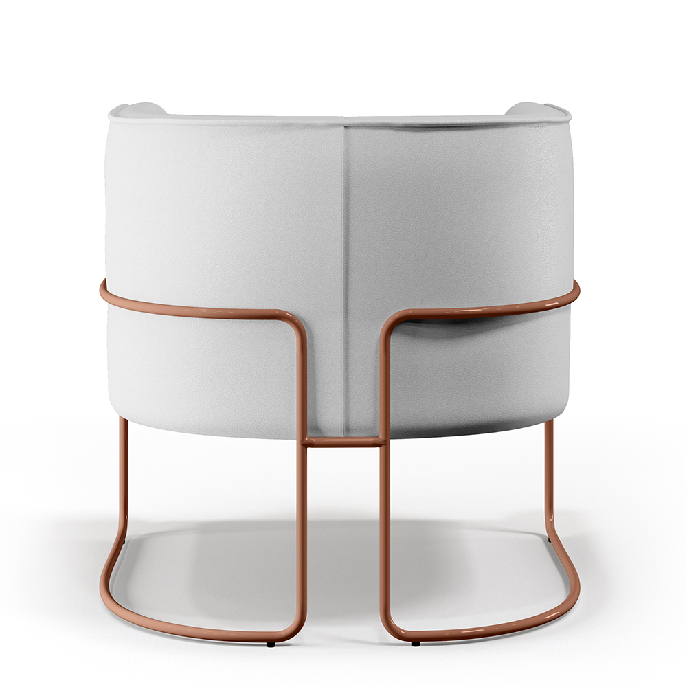 Kit 02 Poltronas Decorativas Fixas Base De Aço Cobre Betina D02 Corano Branco C-12 - Lyam Decor