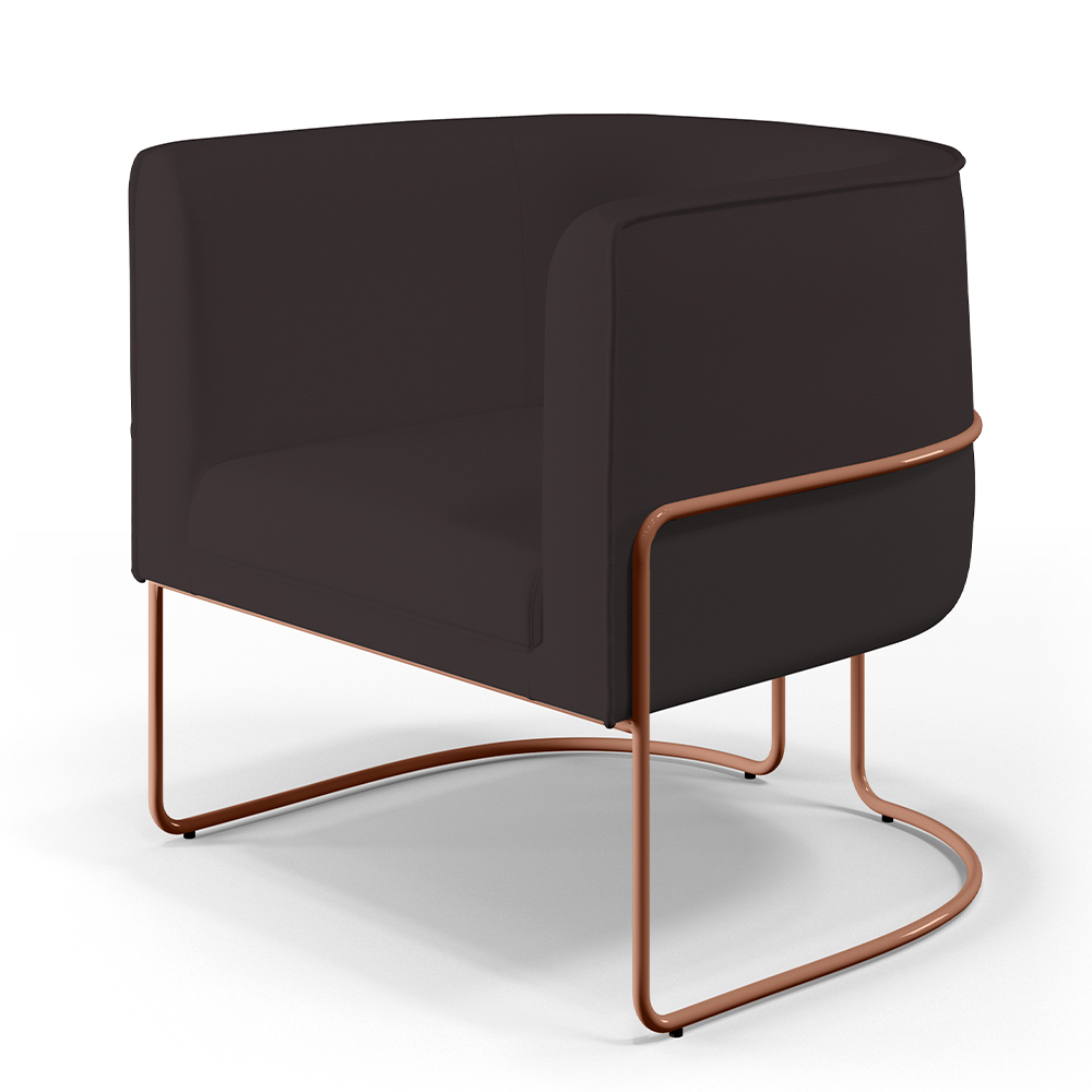 Kit 02 Poltronas Decorativas Fixas Base De Aço Cobre Betina D02 Corano Marrom B-98 - Lyam Decor