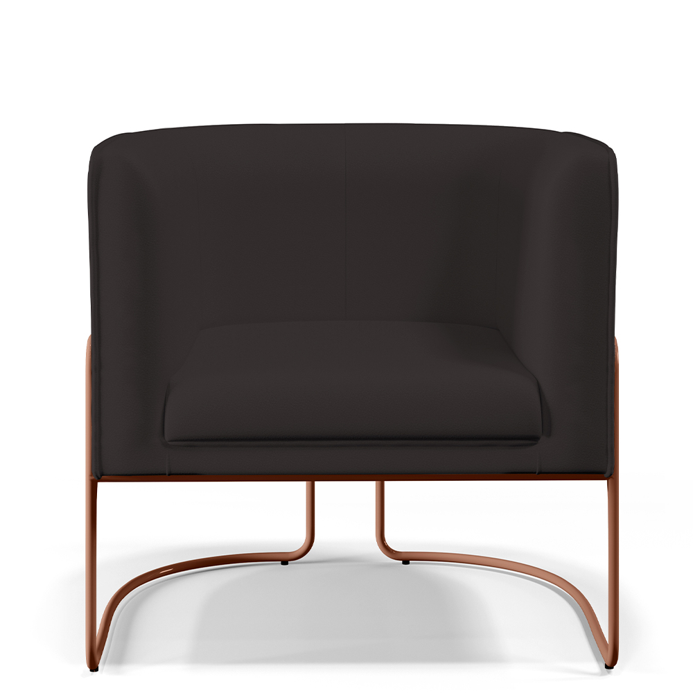 Kit 02 Poltronas Decorativas Fixas Base De Aço Cobre Betina D02 Corano Marrom B-98 - Lyam Decor