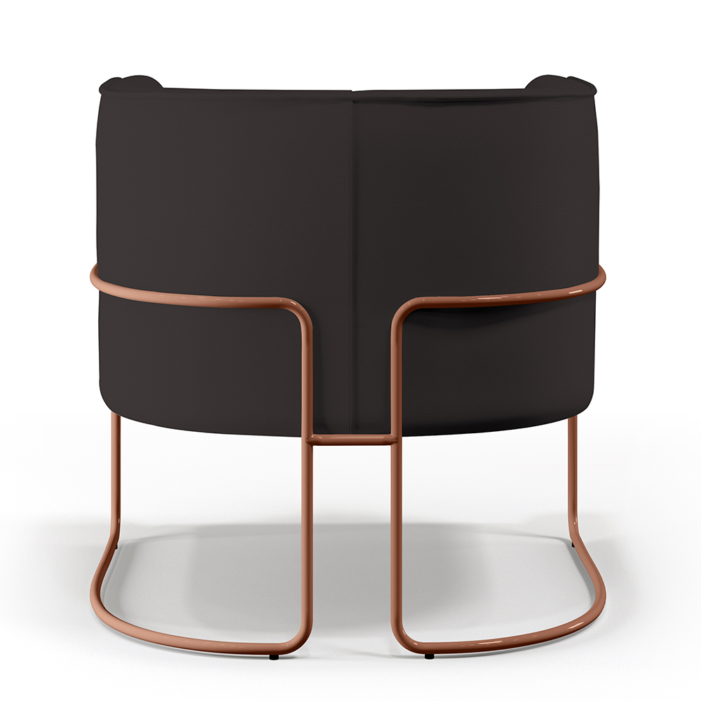 Kit 02 Poltronas Decorativas Fixas Base De Aço Cobre Betina D02 Corano Marrom B-98 - Lyam Decor