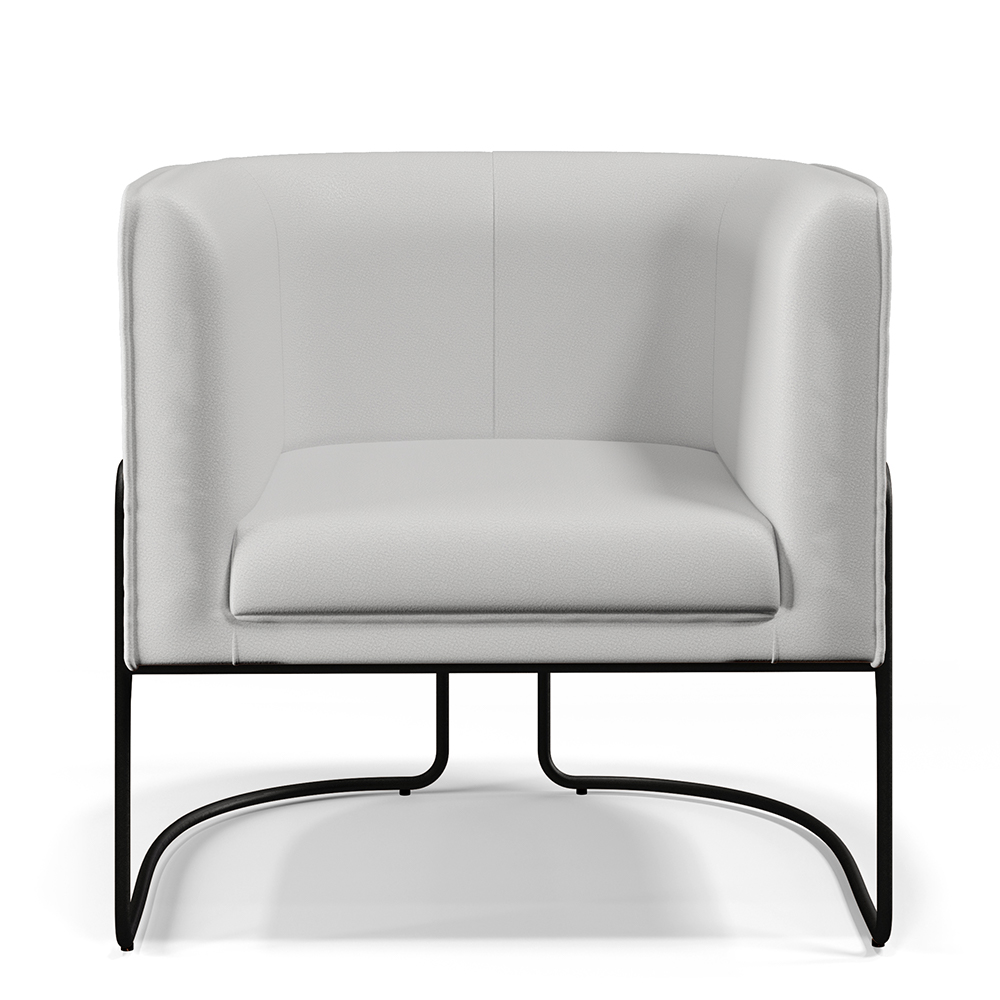Kit 02 Poltronas Decorativas Fixas Base De Aço Preto Betina D02 Corano Branco C-12 - Lyam Decor