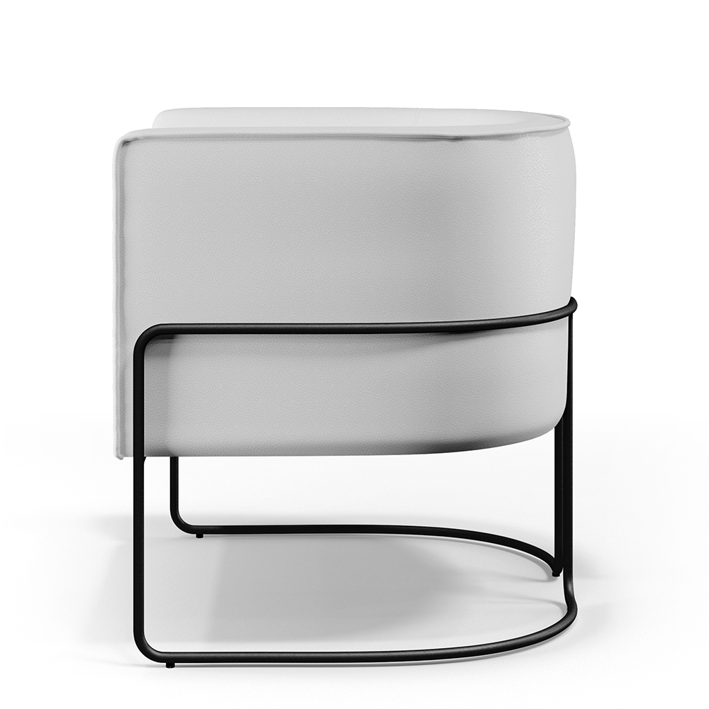 Kit 02 Poltronas Decorativas Fixas Base De Aço Preto Betina D02 Corano Branco C-12 - Lyam Decor