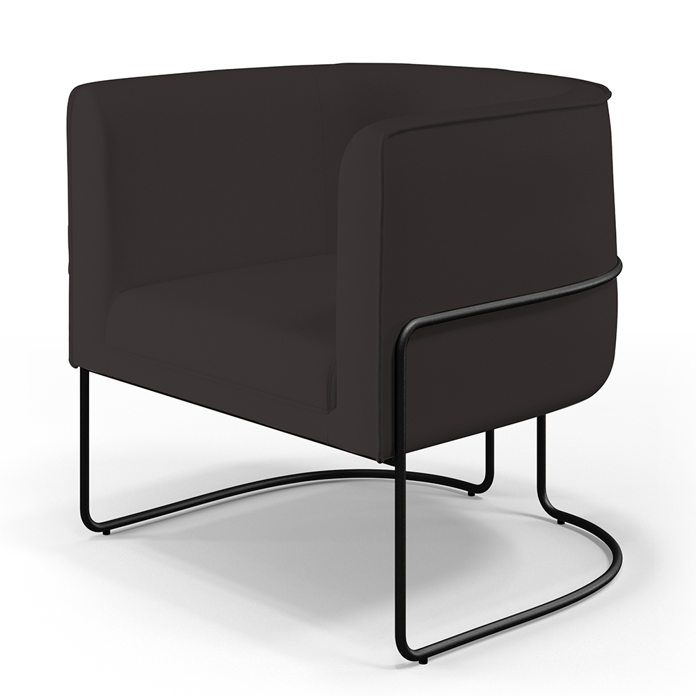 Kit 02 Poltronas Decorativas Fixas Base De Aço Preto Betina D02 Corano Marrom B-98 - Lyam Decor