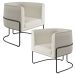 Kit 02 Poltronas Decorativas Fixas Base De Aço Preto Betina D02 Linho Champagne A-49 - Lyam Decor