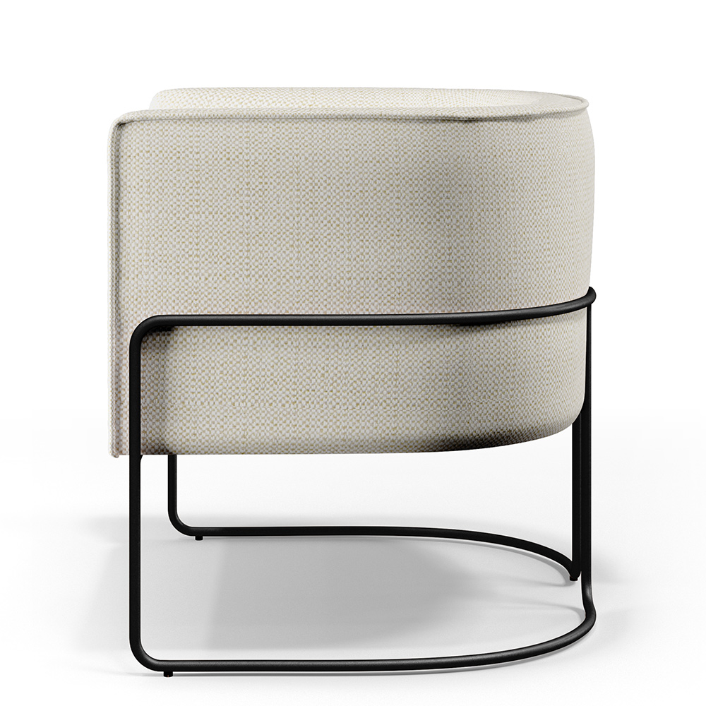 Kit 02 Poltronas Decorativas Fixas Base De Aço Preto Betina D02 Linho Champagne A-49 - Lyam Decor