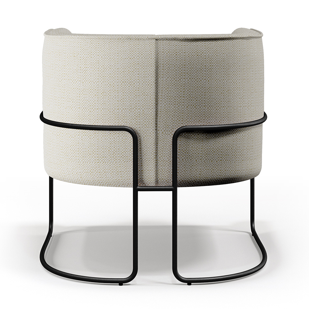 Kit 02 Poltronas Decorativas Fixas Base De Aço Preto Betina D02 Linho Champagne A-49 - Lyam Decor