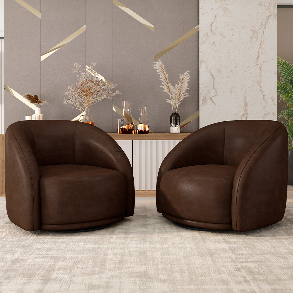 Kit 02 Poltronas Decorativas Giratória Angelina M03 Couríssimo Marrom - Lyam Decor
