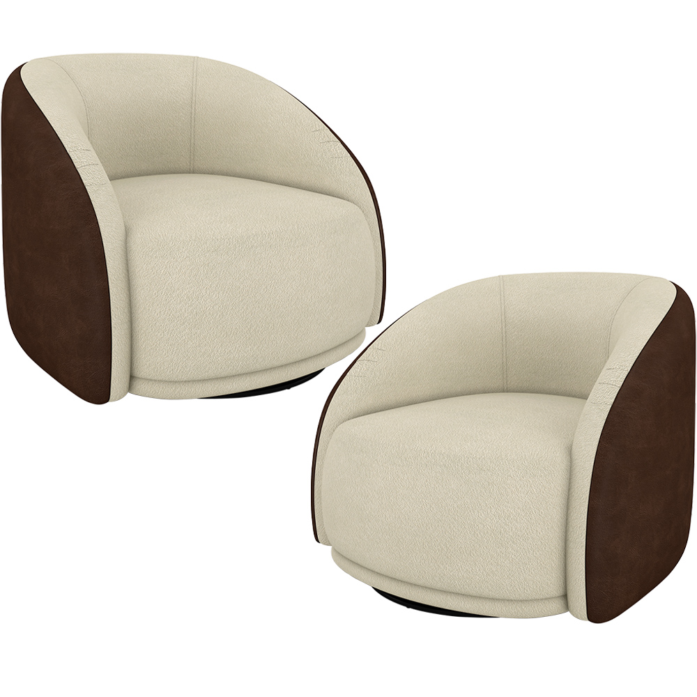 Kit 02 Poltronas Decorativas Giratória Angelina M03 Couríssimo Marrom Bouclê Bege - Lyam Decor
