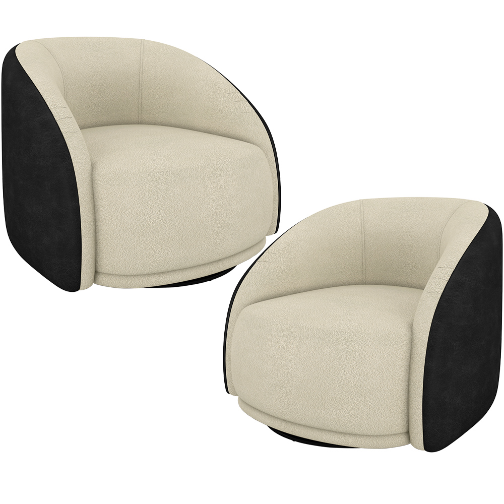 Kit 02 Poltronas Decorativas Giratória Angelina M03 Couríssimo Preto Bouclê Bege - Lyam Decor