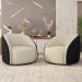 Kit 02 Poltronas Decorativas Giratória Angelina M03 Couríssimo Preto Bouclê Bege - Lyam Decor