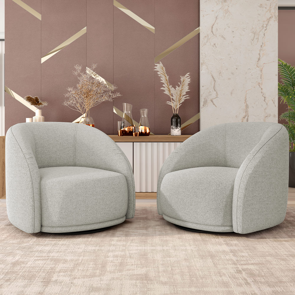 Kit 02 Poltronas Decorativas Giratória Angelina M03 Linho Bege - Lyam Decor