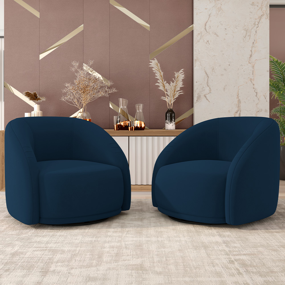 Kit 02 Poltronas Decorativas Giratória Angelina M03 Veludo Azul Marinho - Lyam Decor