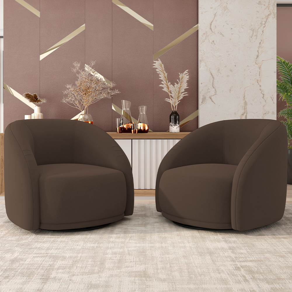 Kit 02 Poltronas Decorativas Giratória Angelina M03 Veludo Marrom - Lyam Decor