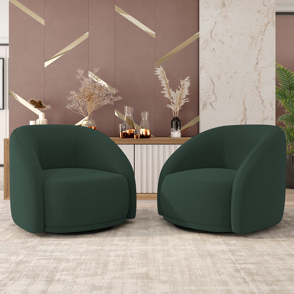 Kit 02 Poltronas Decorativas Giratória Angelina M03 Veludo Verde Musgo - Lyam Decor