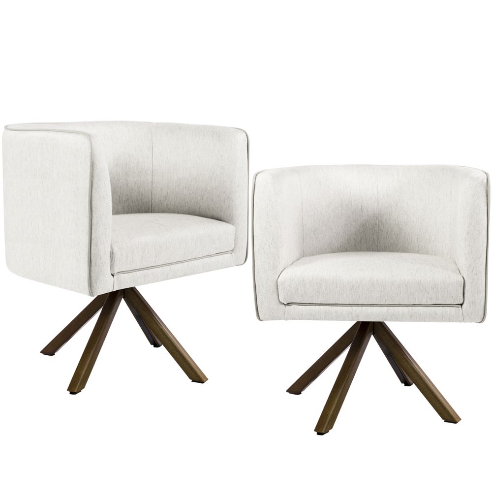 Kit 02 Poltronas Decorativas Giratória Base Giromad Betina D02 Linho Creme A-48 - Lyam Decor