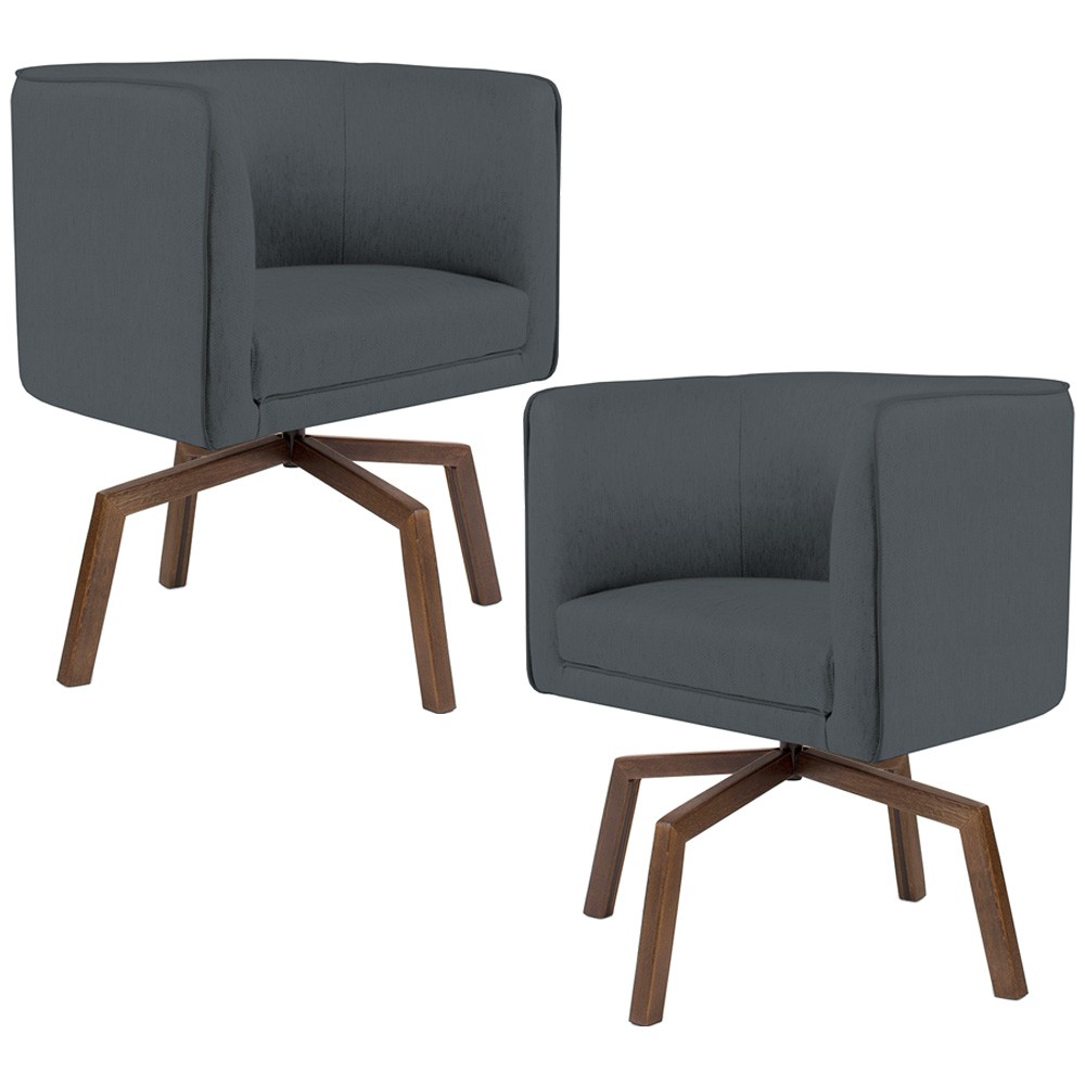 Kit 02 Poltronas Decorativas Giratória Base Ka Betina D02 Corano Cinza C-03 - Lyam Decor
