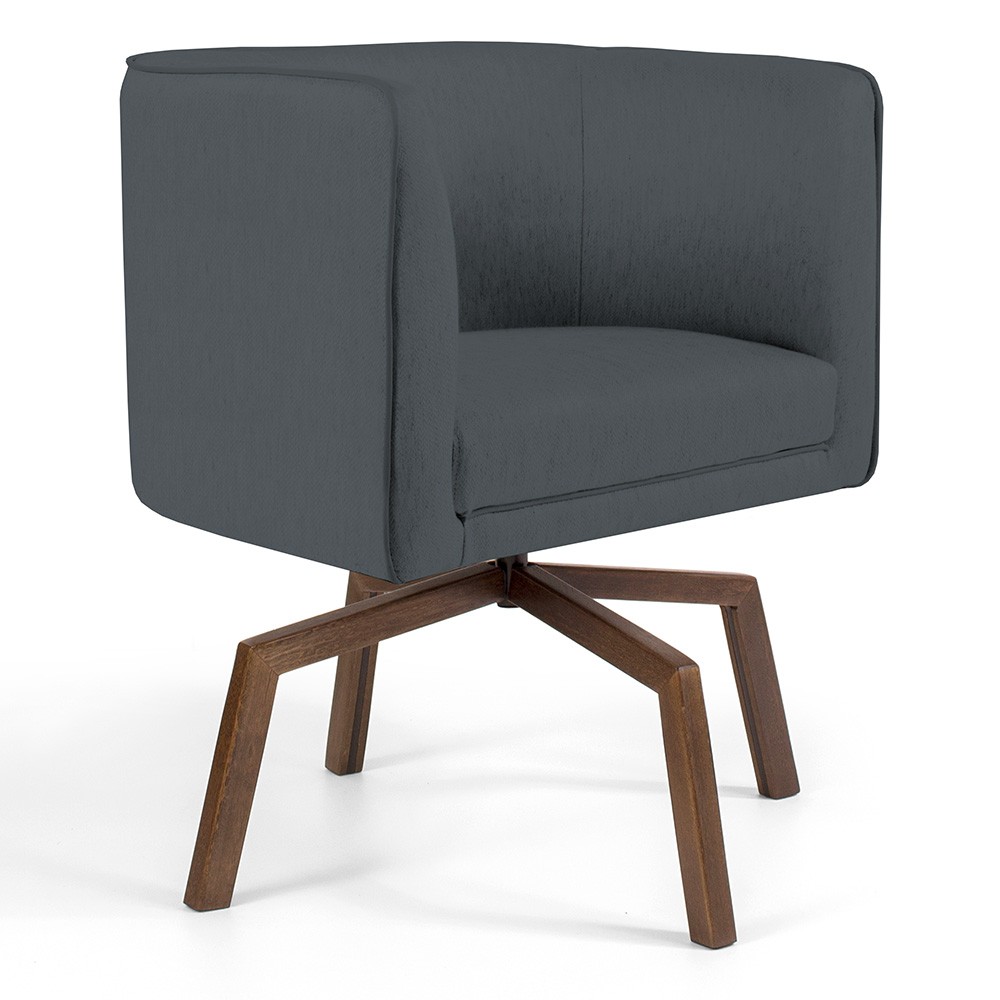 Kit 02 Poltronas Decorativas Giratória Base Ka Betina D02 Corano Cinza C-03 - Lyam Decor