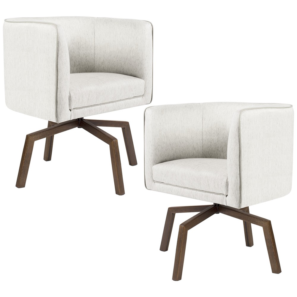 Kit 02 Poltronas Decorativas Giratória Base Ka Betina D02 Linho Bege B-443 - Lyam Decor