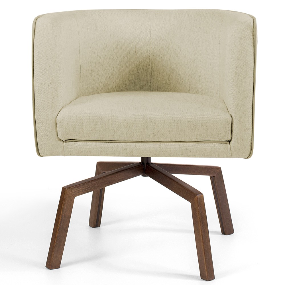 Kit 02 Poltronas Decorativas Giratória Base Ka Betina D02 Linho Bege C-129- Lyam Decor
