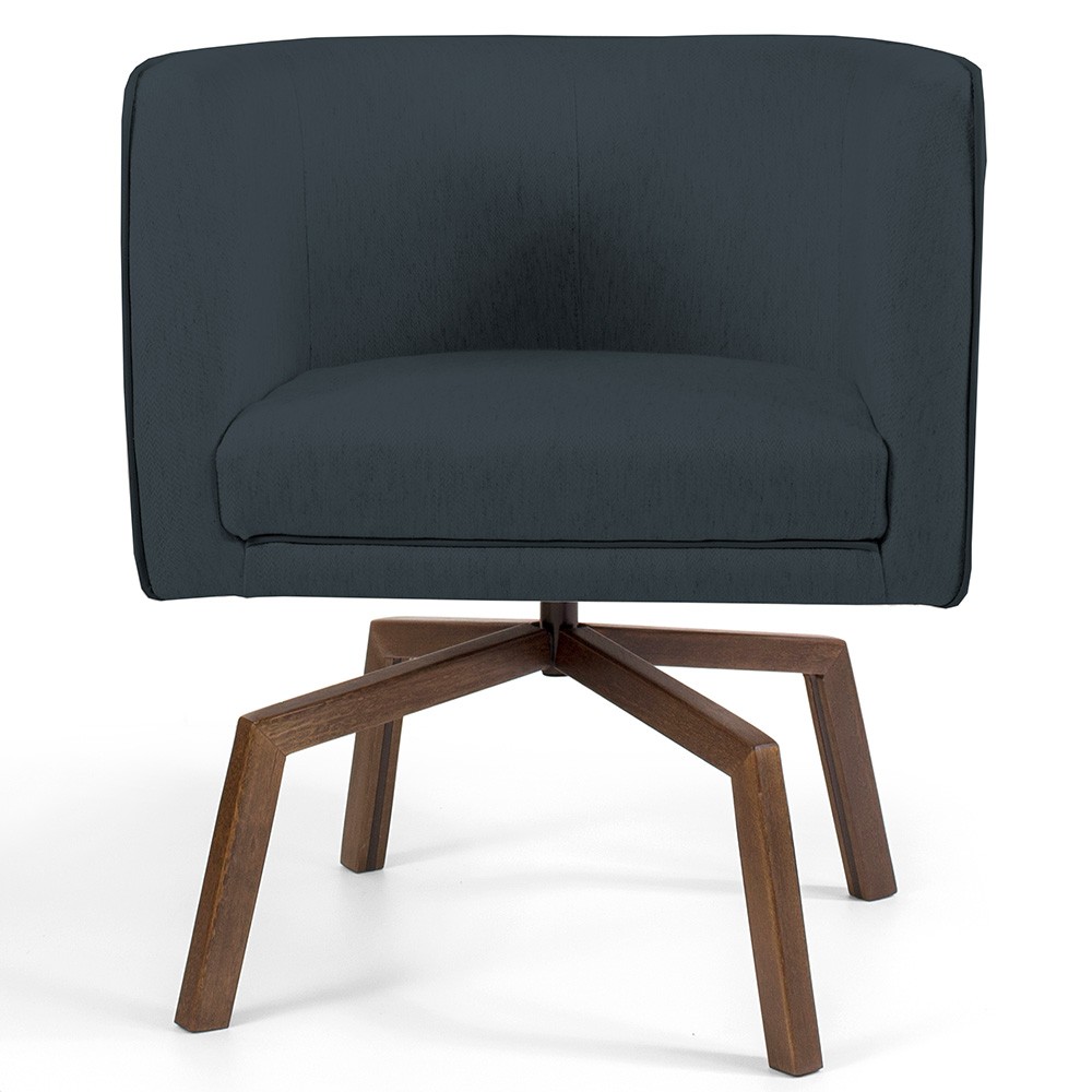 Kit 02 Poltronas Decorativas Giratória Base Ka Betina D02 Linho Chumbo C-465 - Lyam Decor
