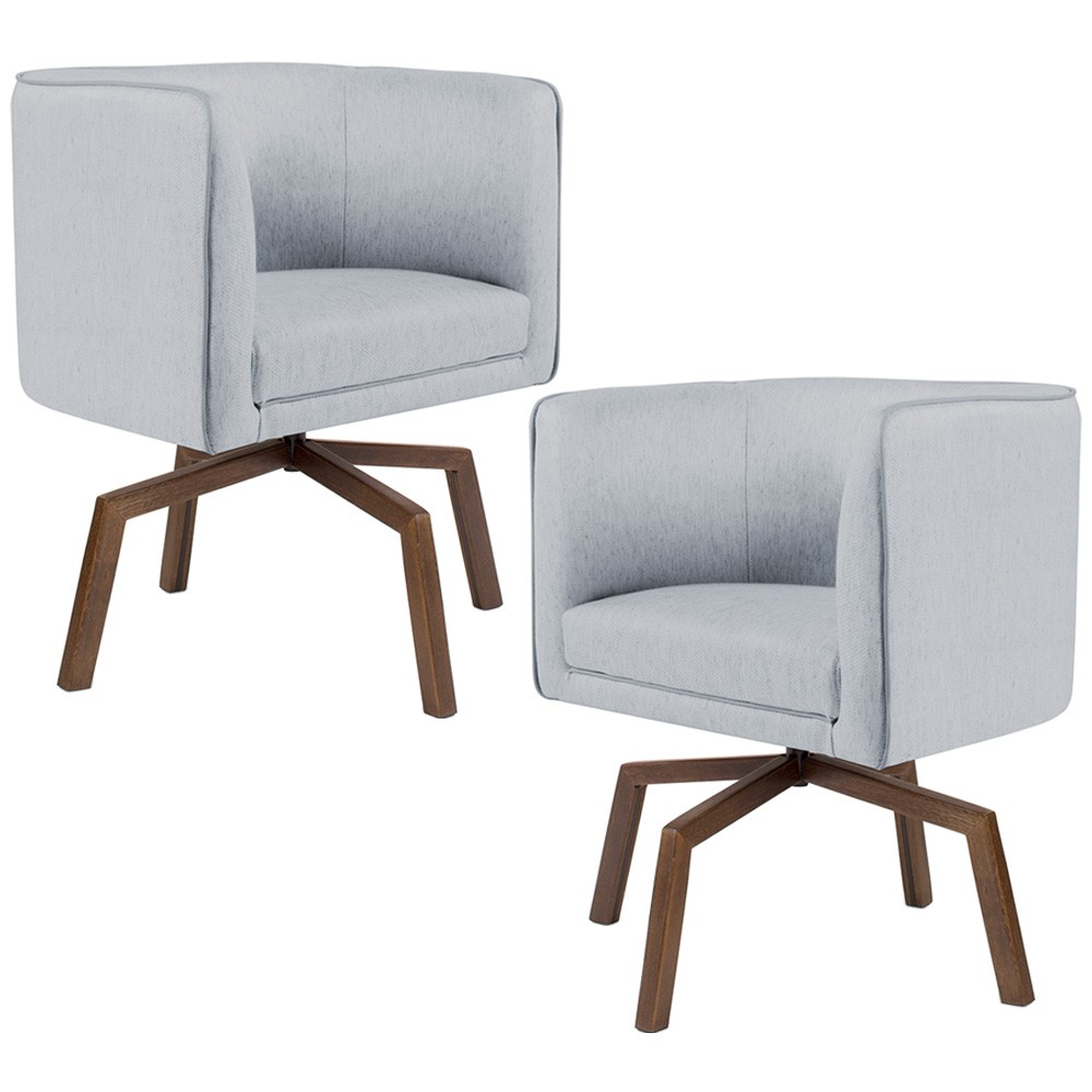 Kit 02 Poltronas Decorativas Giratória Base Ka Betina D02 Linho Cinza C-315 - Lyam Decor