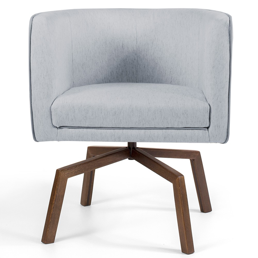 Kit 02 Poltronas Decorativas Giratória Base Ka Betina D02 Linho Cinza C-315 - Lyam Decor