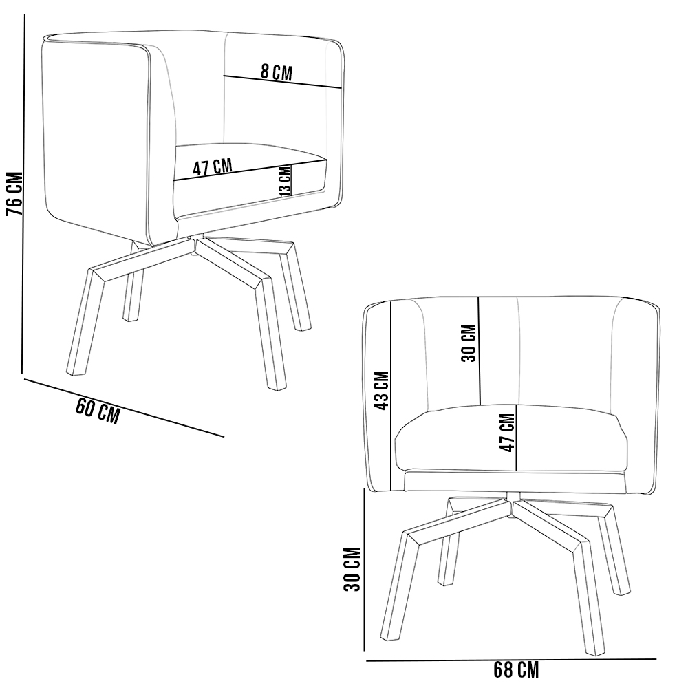 Kit 02 Poltronas Decorativas Giratória Base Ka Betina D02 Linho Cinza C-315 - Lyam Decor