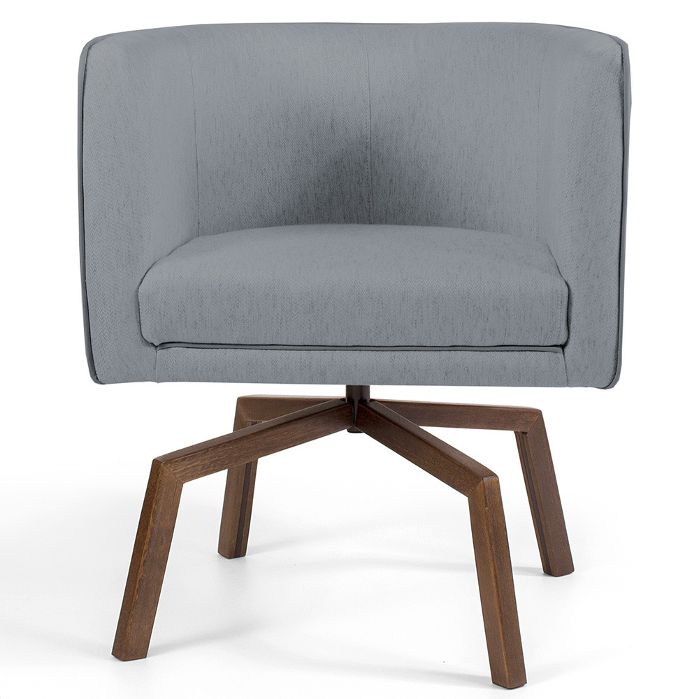 Kit 02 Poltronas Decorativas Giratória Base Ka Betina D02 Linho Cinza C-416 - Lyam Decor