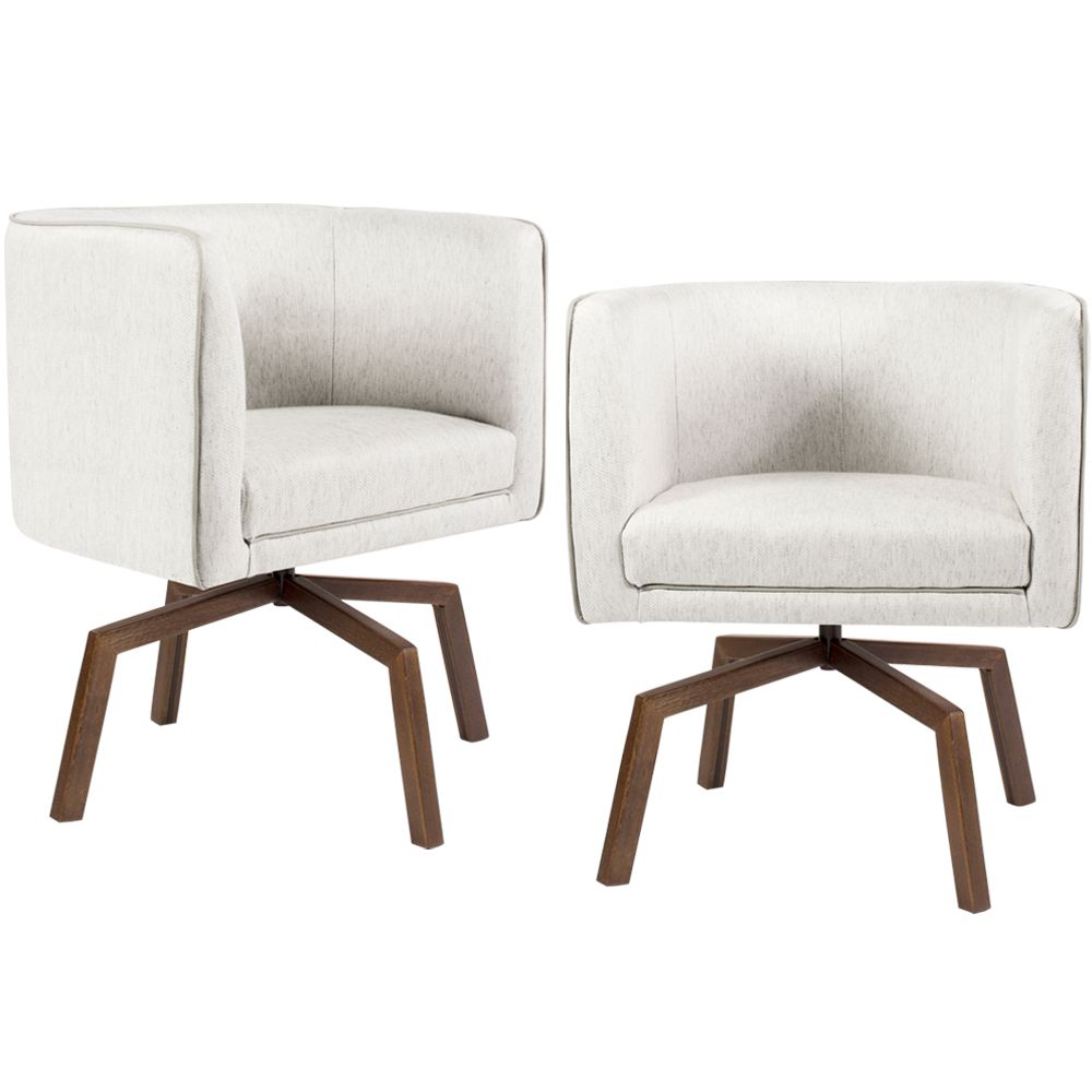 Kit 02 Poltronas Decorativas Giratória Base Ka Betina D02 Linho Creme A-48 - Lyam Decor