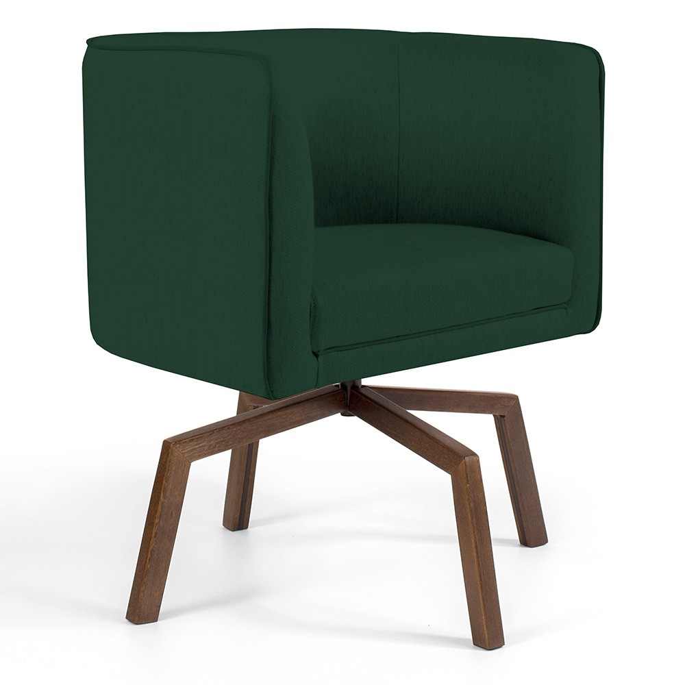 Kit 02 Poltronas Decorativas Giratória Base Ka Betina D02 Linho Verde Musgo C-117 - Lyam Decor
