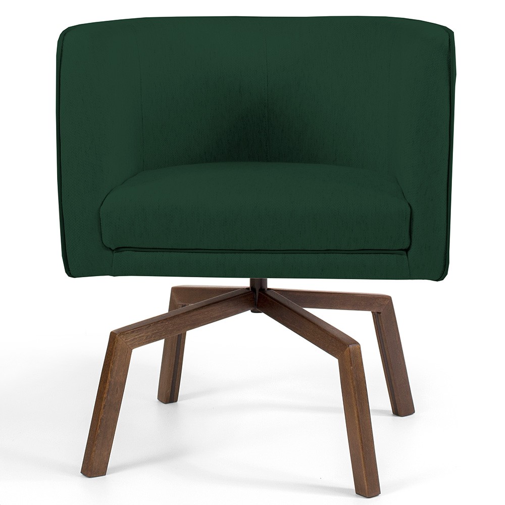 Kit 02 Poltronas Decorativas Giratória Base Ka Betina D02 Linho Verde Musgo C-117 - Lyam Decor
