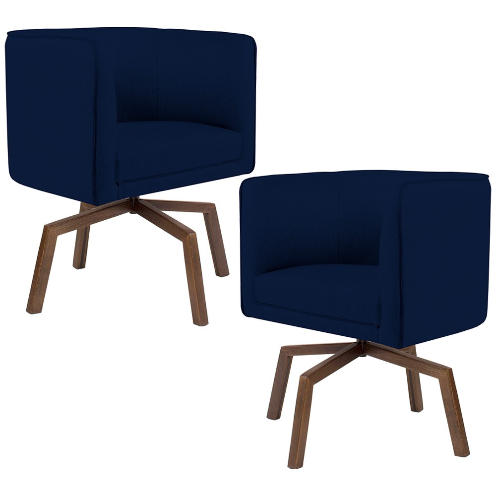 Kit 02 Poltronas Decorativas Giratória Base Ka Betina D02 Veludo Azul Oxford B-304 - Lyam Decor