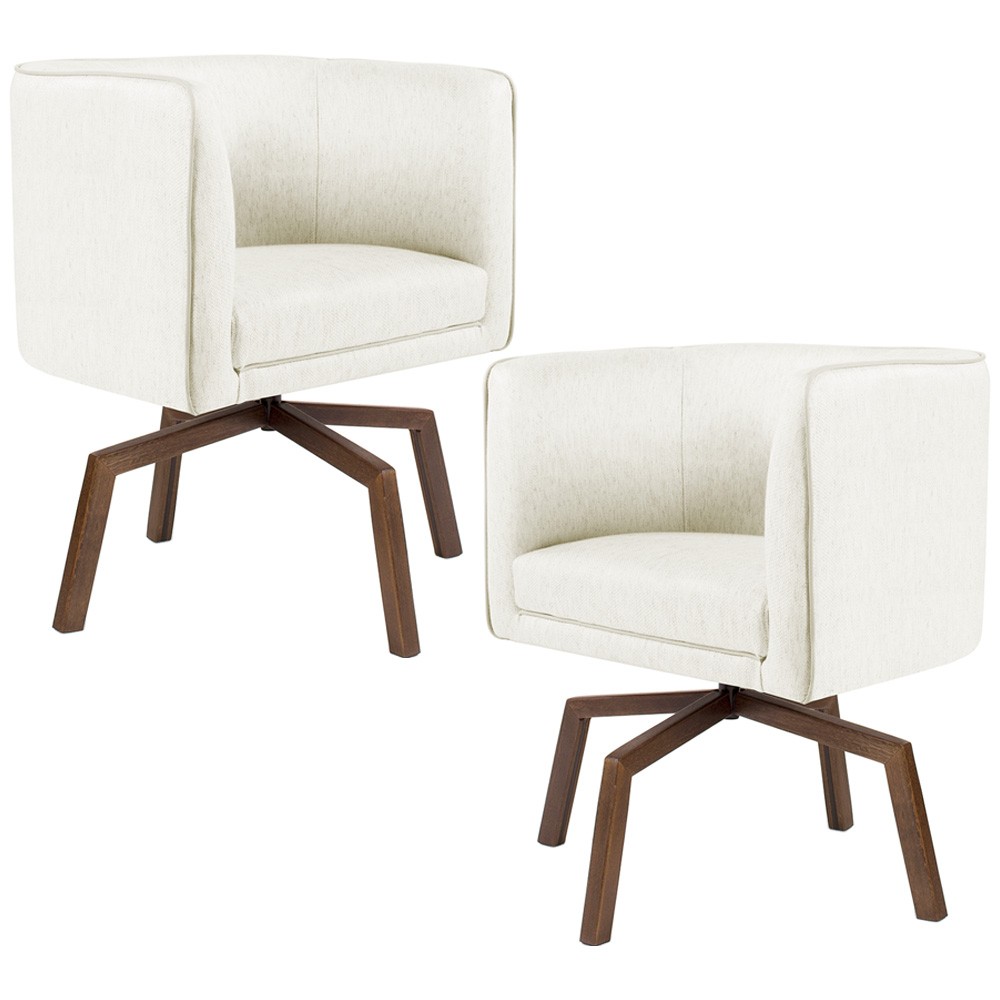 Kit 02 Poltronas Decorativas Giratória Base Ka Betina D02 Veludo Bege B-309 - Lyam Decor