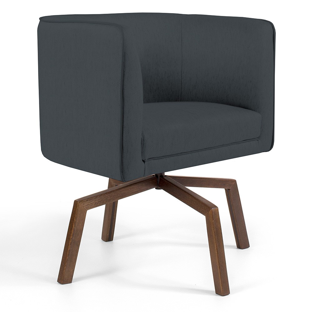 Kit 02 Poltronas Decorativas Giratória Base Ka Betina D02 Veludo Cinza B-317 - Lyam Decor